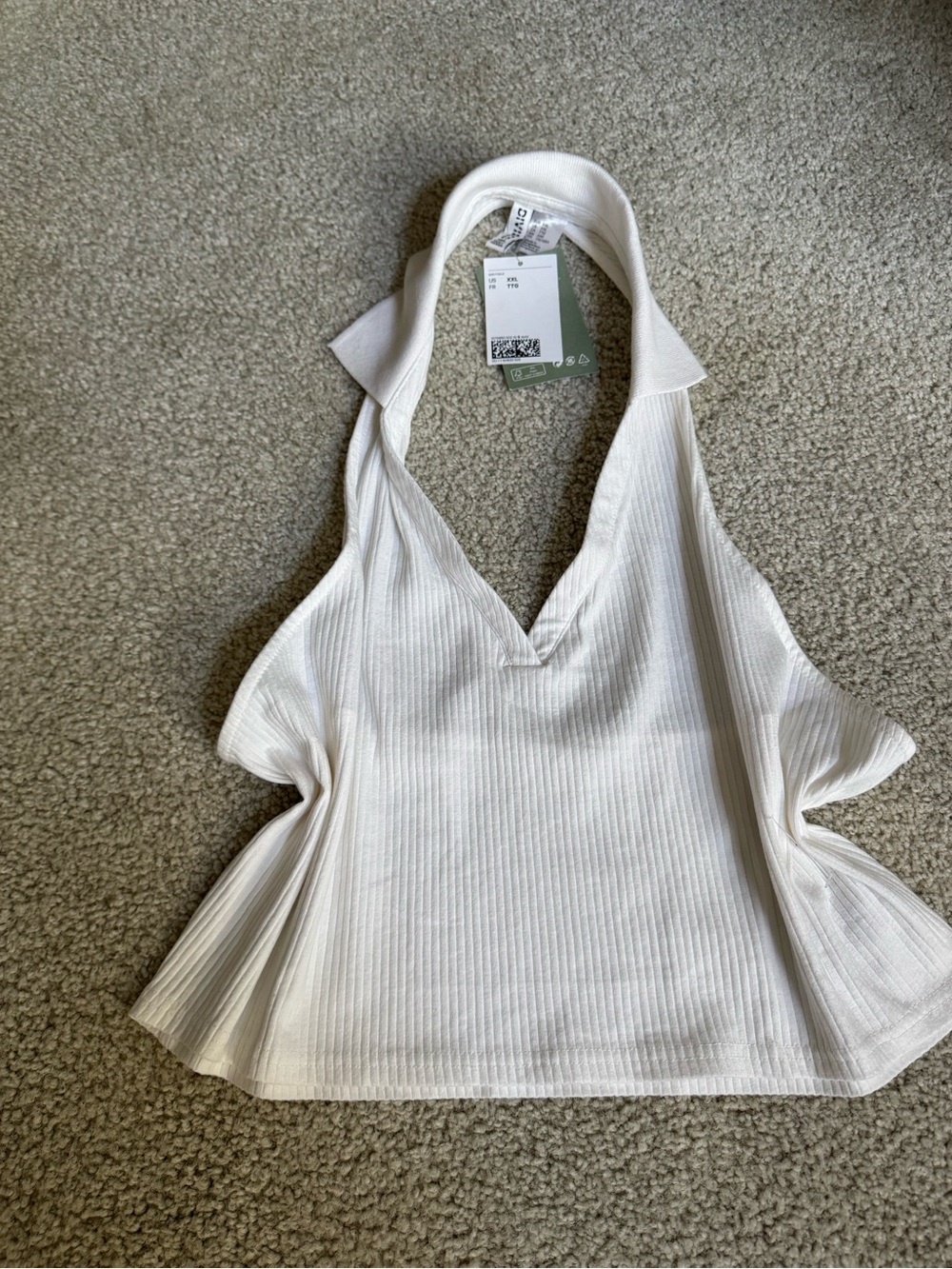 Divided White Ribbed Halter V-Neck Camisole top casual NWT